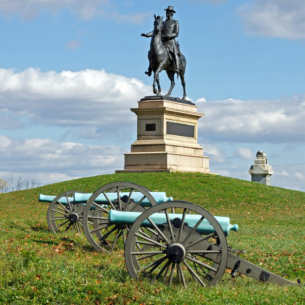 A monument to Major General Winfield Scott Hancock at Gettysburg National Military Park.It was dedicated in 1896 by the Commonwealth of Pennsylvania.
149134859
gun, war, park, fall, hero, army, battle, cannon, autumn, statue, weapon, general, warfare, america, tourism, history, vintage, military, monument, historic, artillery, historical, gettysburg, battlefield, civil war, pennsylvania, adams county, tourist attractionl, winfield scott hancock, gettysburg national military park
