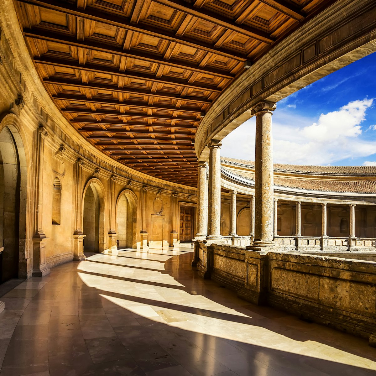 Courtyard of the Palacio de Carlos V in La Alhambra, Granada, Spain.