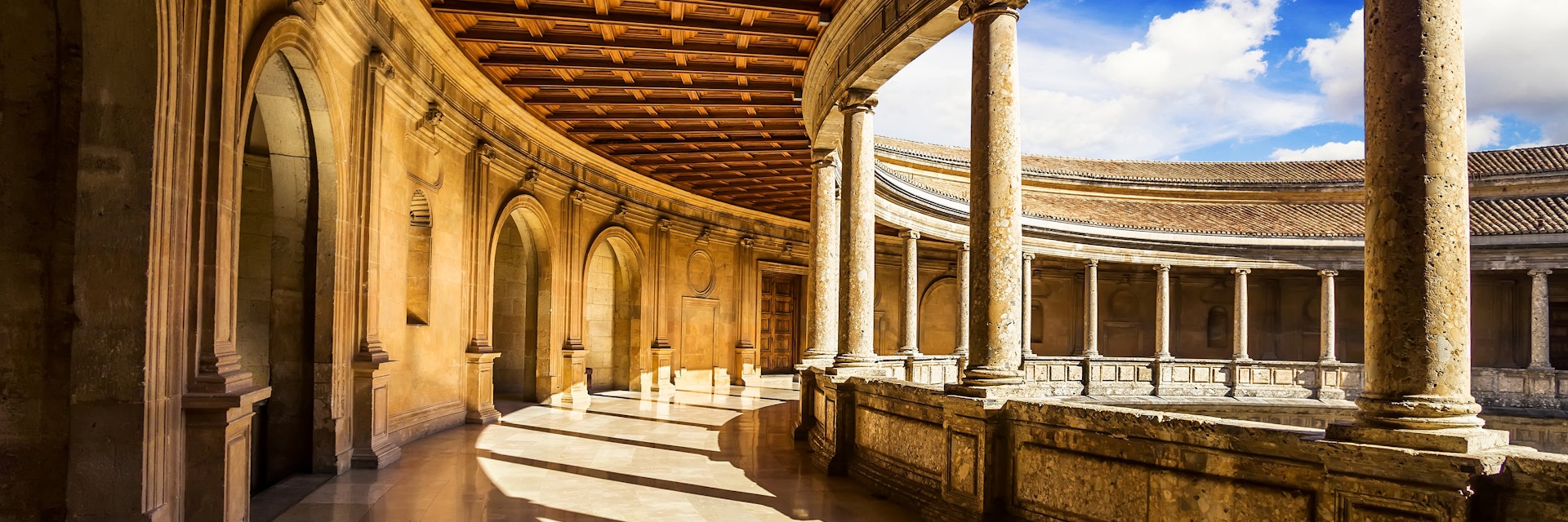 Courtyard of the Palacio de Carlos V in La Alhambra, Granada, Spain.