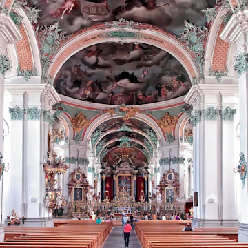The ornate decorations of the St. Gallen Cathedral Interior.