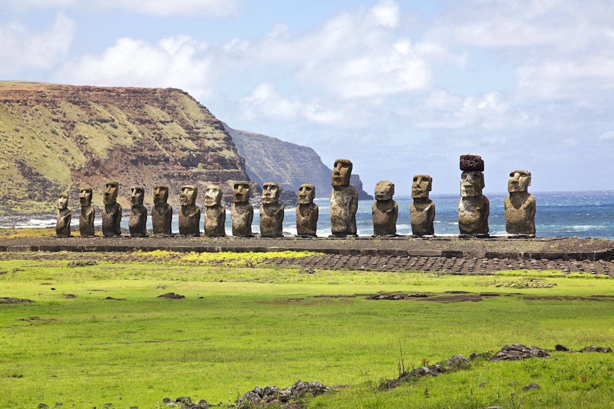 Ahu Tongariki - the largest ahu on Easter Island.
246740491
chile, island, shore, sculpture, travel, mysterious, rock, statue, landmark, history, old, pacific, clouds, historic, figure, easter, world, famous, heritage, monolithic, polynesian, sky, ancient, water, chilean, monument, ocean, tongariki, moai, ahu, park, national, rapa, nui