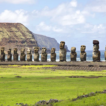 Ahu Tongariki - the largest ahu on Easter Island.
246740491
chile, island, shore, sculpture, travel, mysterious, rock, statue, landmark, history, old, pacific, clouds, historic, figure, easter, world, famous, heritage, monolithic, polynesian, sky, ancient, water, chilean, monument, ocean, tongariki, moai, ahu, park, national, rapa, nui
