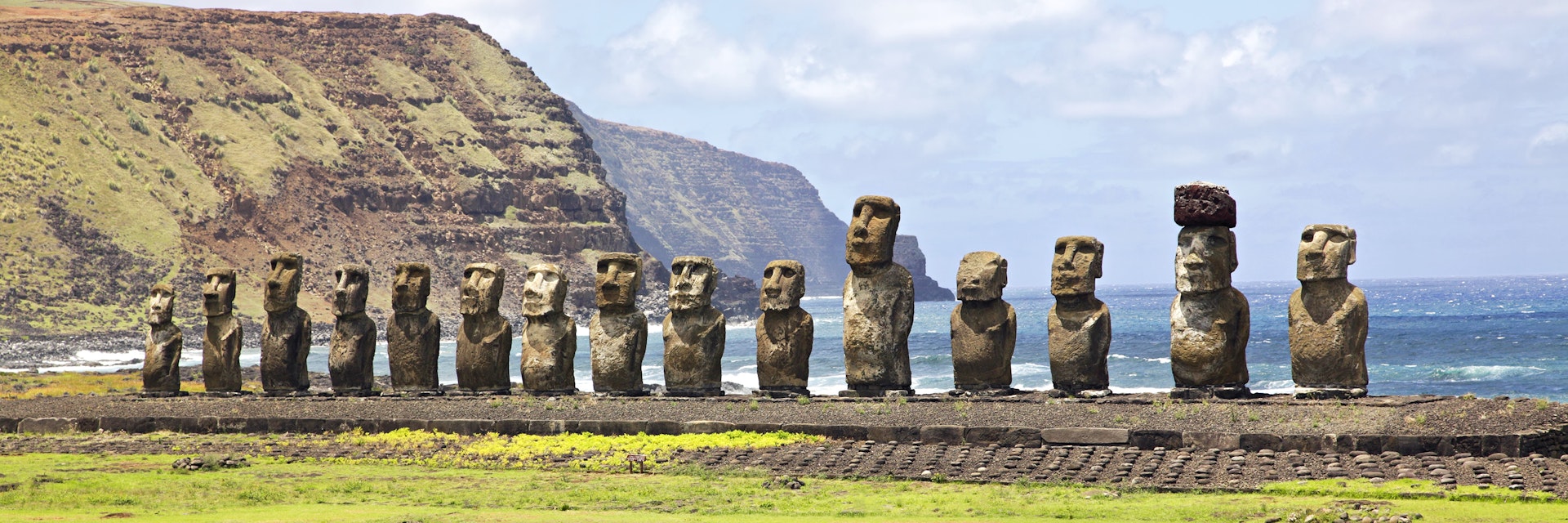 Ahu Tongariki - the largest ahu on Easter Island.
246740491
chile, island, shore, sculpture, travel, mysterious, rock, statue, landmark, history, old, pacific, clouds, historic, figure, easter, world, famous, heritage, monolithic, polynesian, sky, ancient, water, chilean, monument, ocean, tongariki, moai, ahu, park, national, rapa, nui