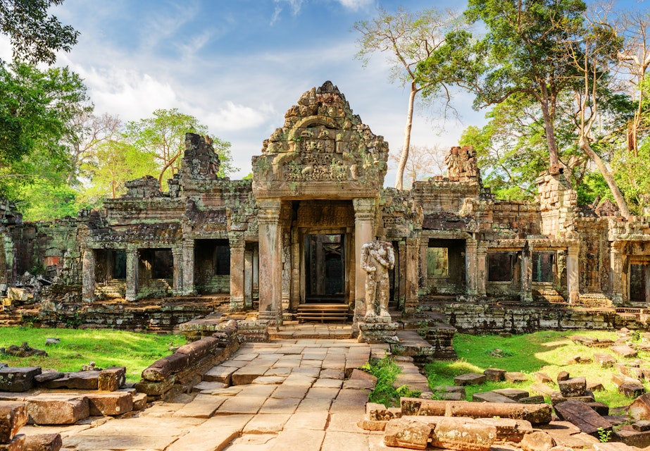 Entrance to ancient Preah Khan temple in Angkor, Siem Reap, Cambodia.