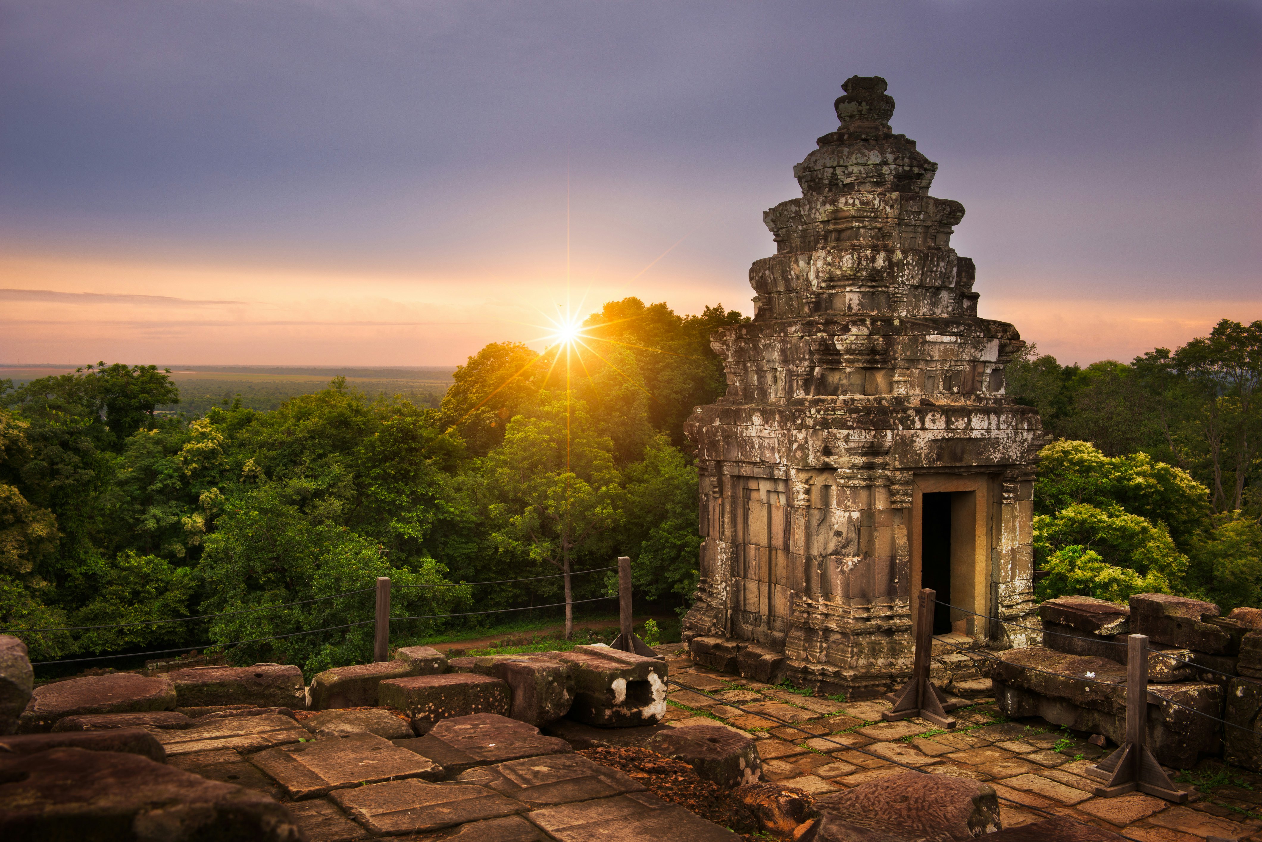 The sun setting over the Cambodian countryside from the summit of Phnom Bakheng.