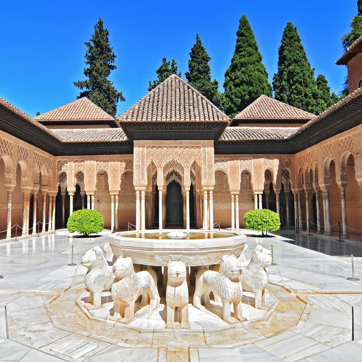 July 1, 2014: Patio de los Leones (Patio of the Lions) at Palacios Nazaries in the Alhambra.
582611728
alhambra, andalucia, andalucian, andalusian, arches, architecture, buildings, columns, court, courtyard, decorative, europe, european, fountain, granada, harem, historic, los, marble, mediterranean, moor, moorish, nasrid, nazaries, old, ornate, palace, palacios, patio, pillar, sight, skies, south, southern, spain, spanish, sun, sunny, sunshine, traditional, travel, typical, vacation