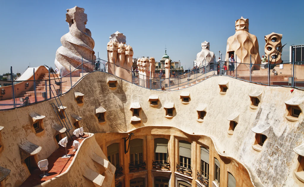 La Pedrera in Barcelona, Spain The roof and chimneys of La Pedrera in Barcelona, Spain