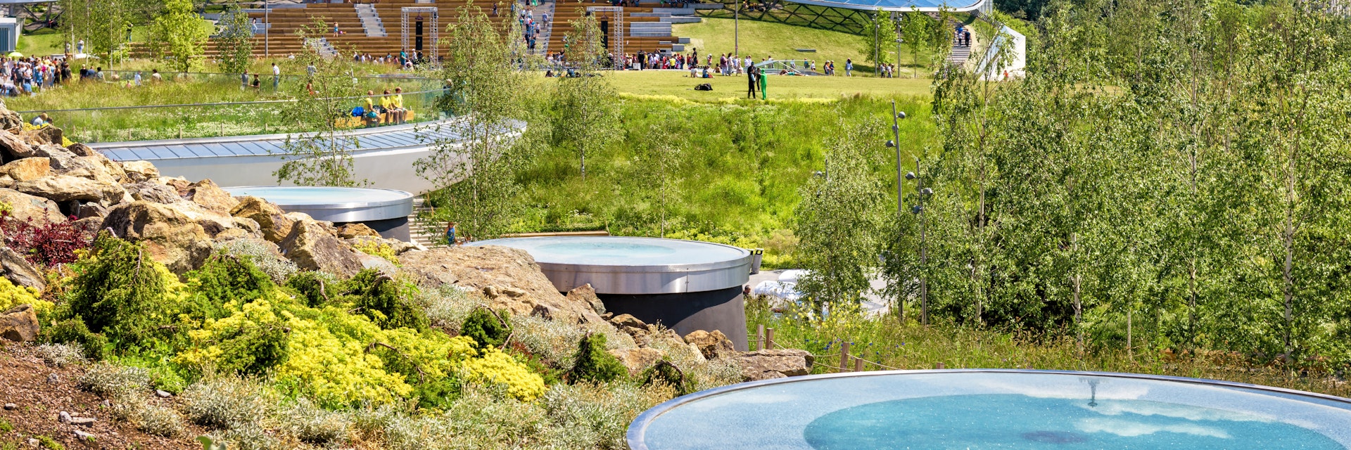 Zaryadye Park with modern amphitheater, Moscow, Russia.