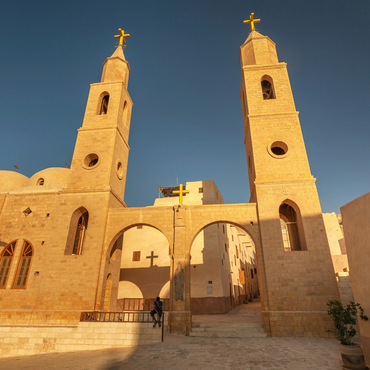 Bell towers of Saint Anthony church, Eastern Desert, Egypt.
