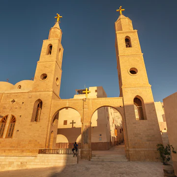 Bell towers of Saint Anthony church, Eastern Desert, Egypt.