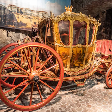Historic carriage on display at the Royal Armoury in Stockholm.