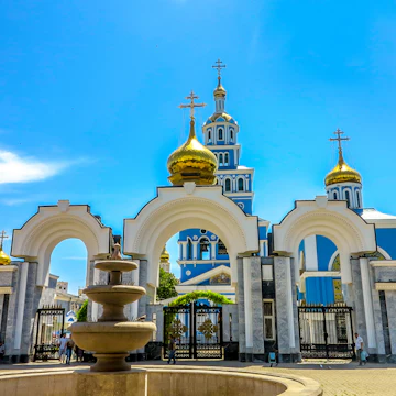 Entrance to Assumption Cathedral in Tashkent, Uzbekistan.