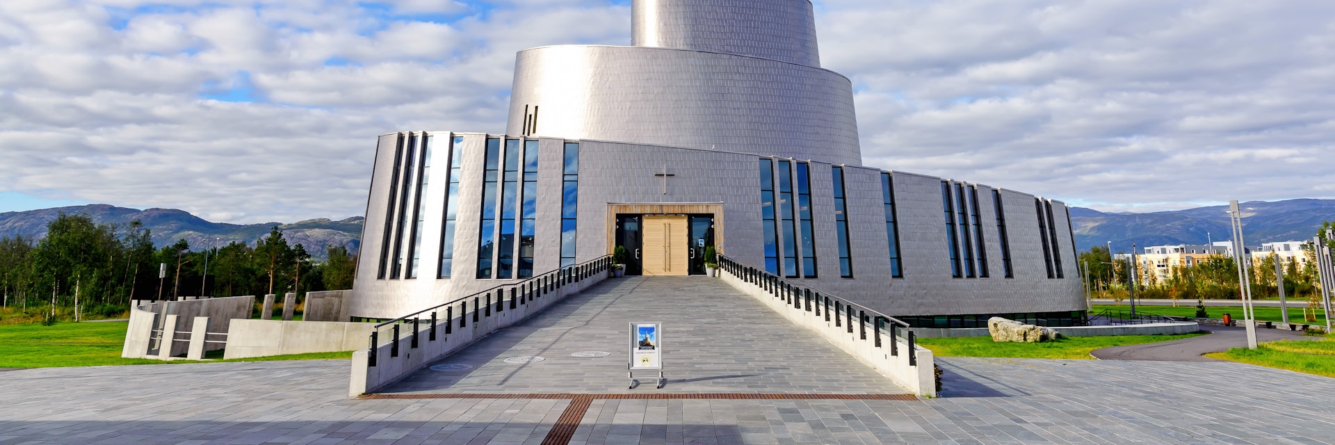 The main entrance side of the Northern Lights Cathedral.