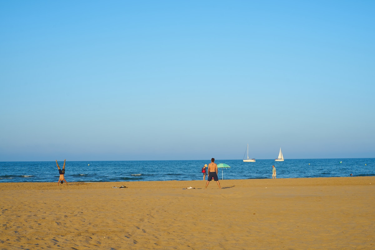 Beach of the Patacona de Alboraya in summer, Valencia, Spain.