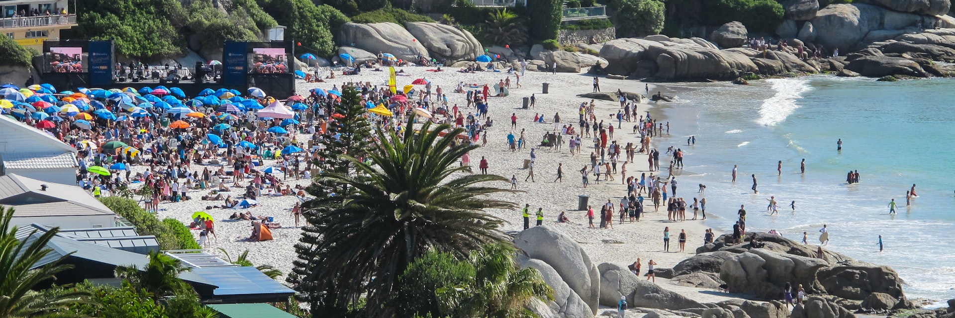 Clifton 4th beach with people on Valentines day for a special open air concert event.