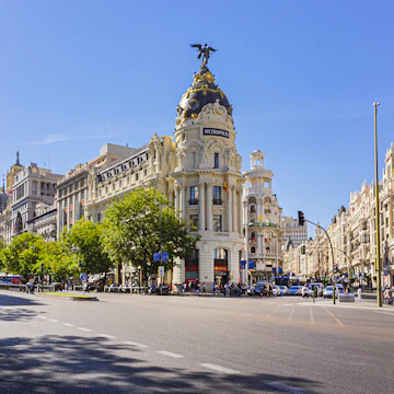 The Metropolis Building on the corner of Calle de Alcala and Gran Via in Madrid.