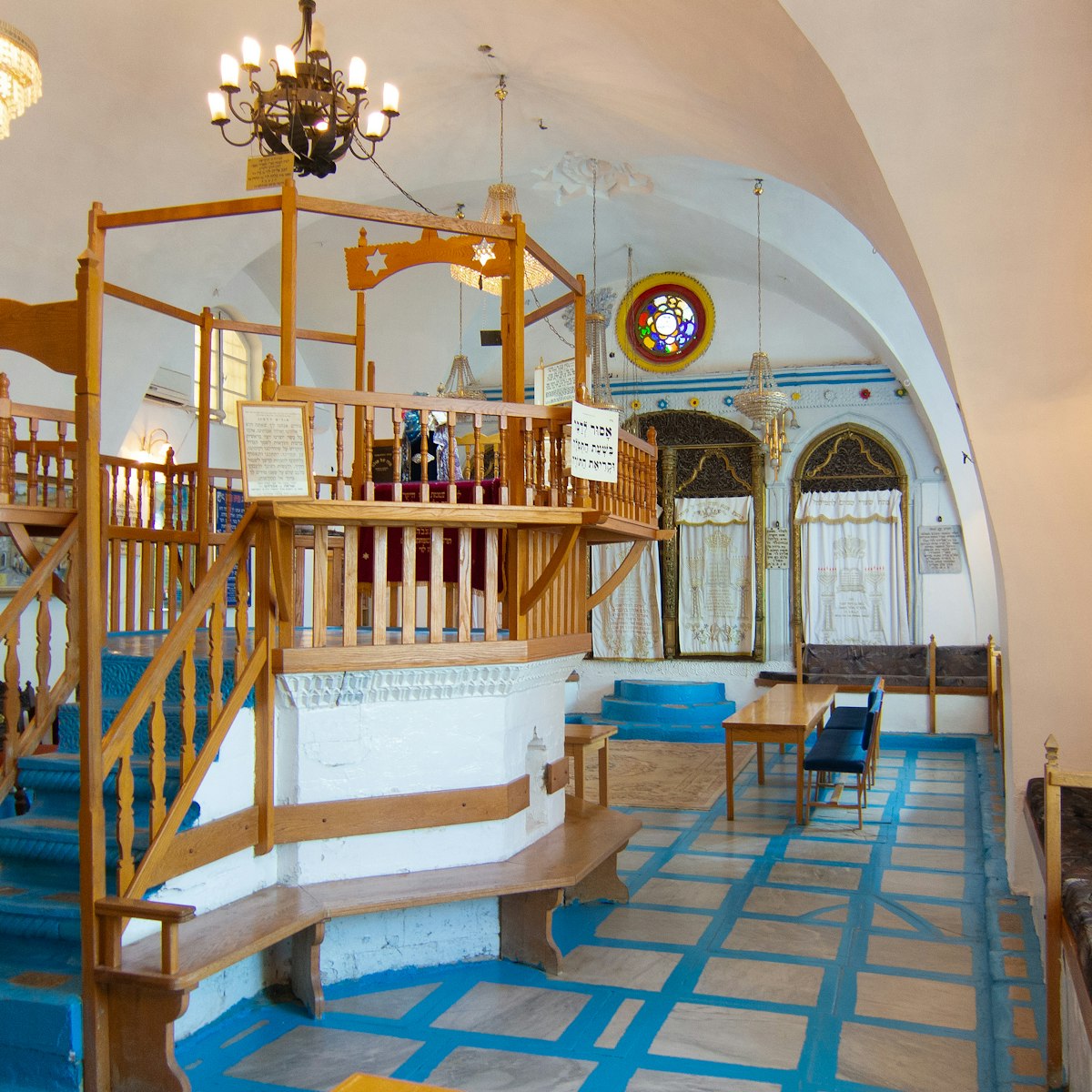 Interior of the historic Sephardic Ary synagogue in Tsfat, Israel.