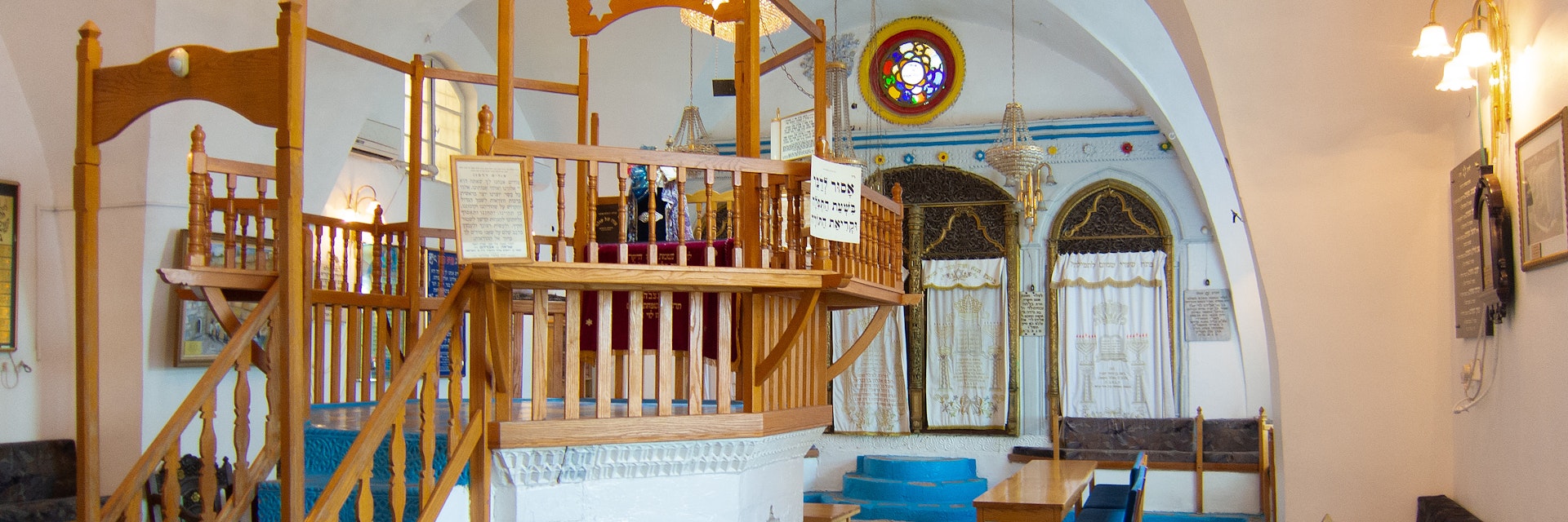 Interior of the historic Sephardic Ary synagogue in Tsfat, Israel.