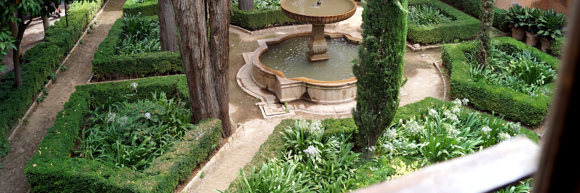 Patio de Lindaraja, 16th-century courtyard adjacent to the Palace of the Lions, in Alhambra, Granada, Spain.