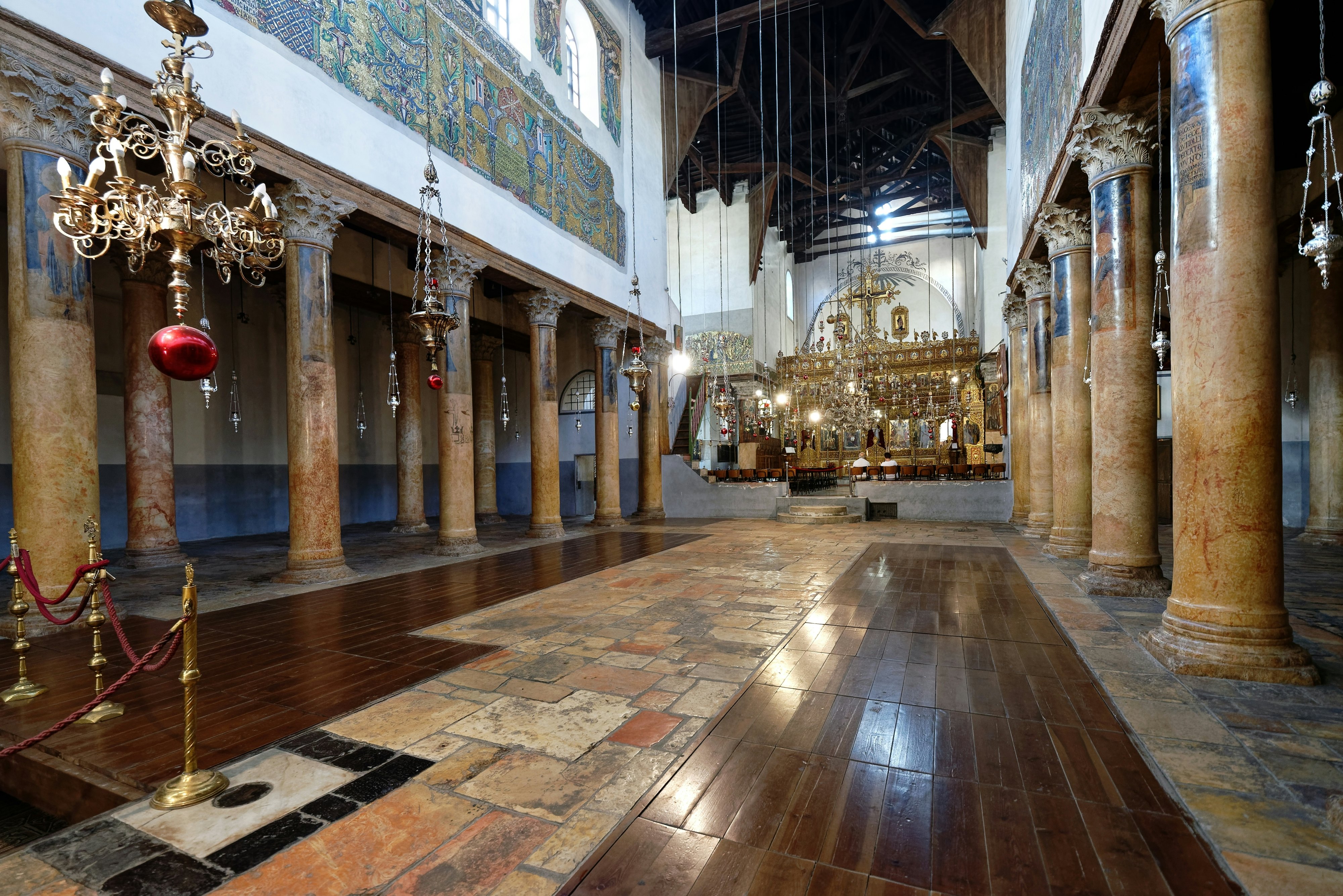 The interior of the Nativity church, Bethlehem, West bank, Israel.