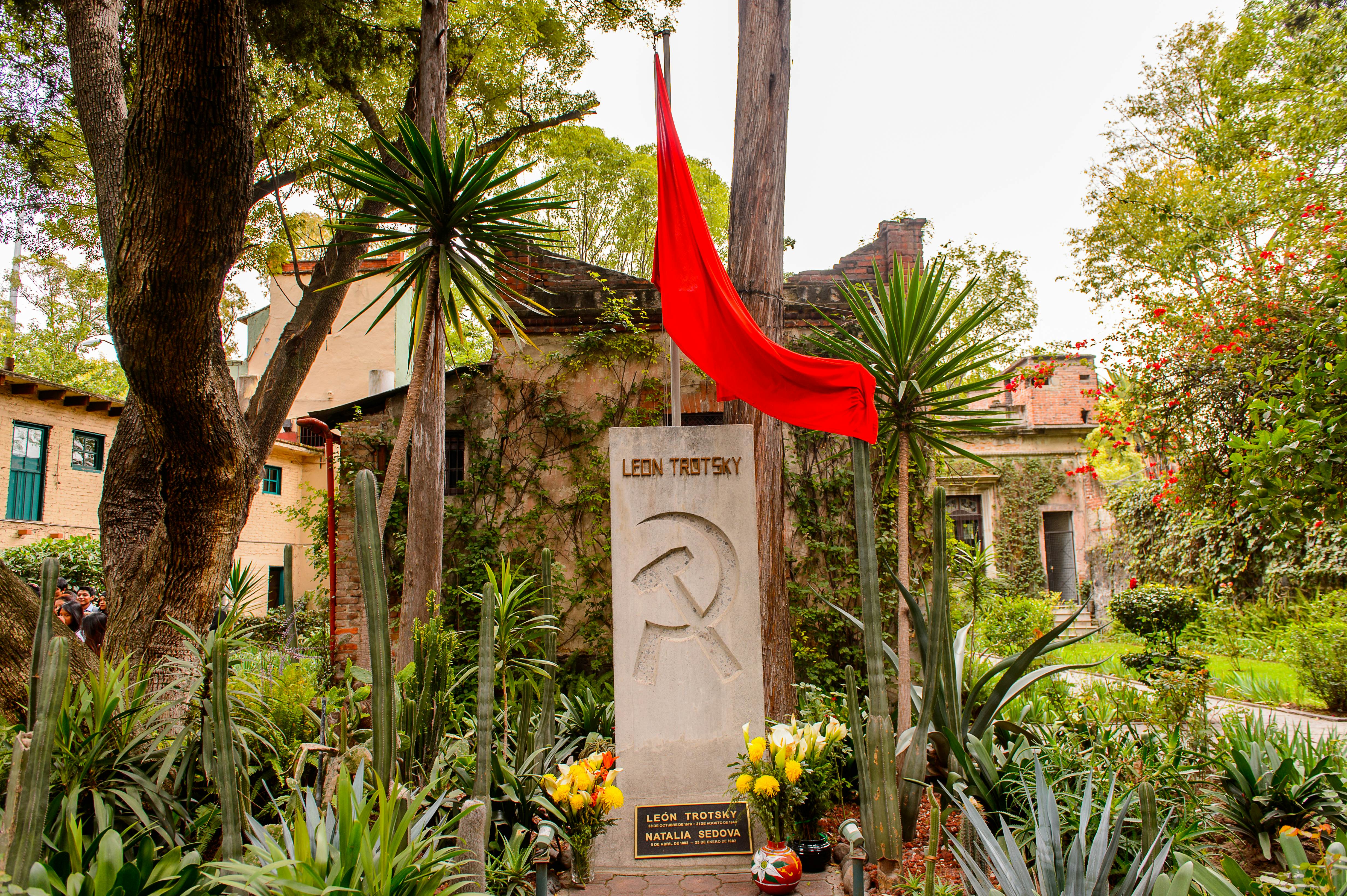 Leon Trotsky grave with the Soviet symbol in his House Museum in Mexico City.