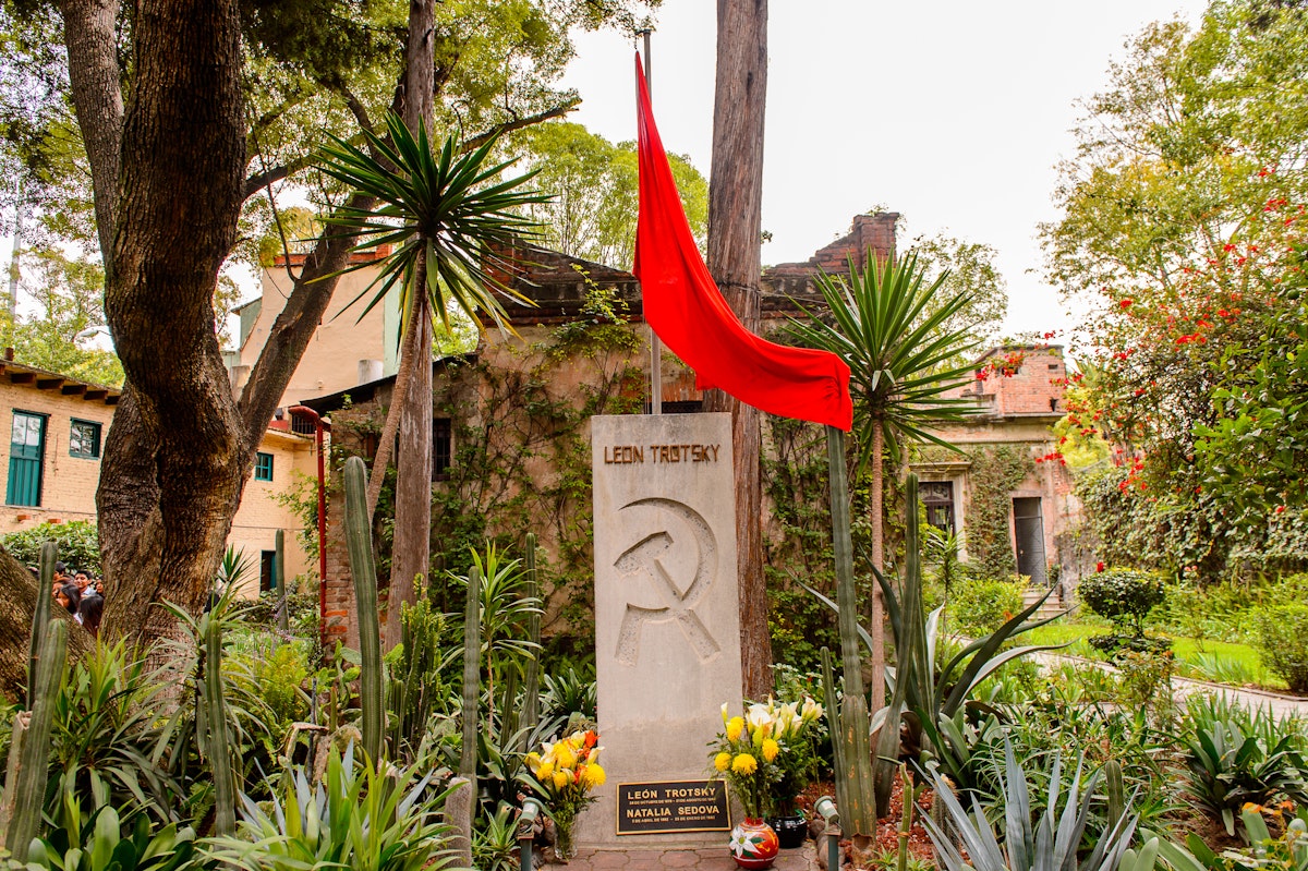 Leon Trotsky grave with the Soviet symbol in his House Museum in Mexico City.