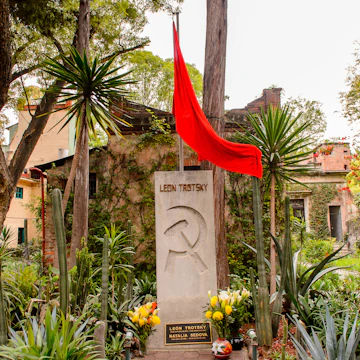 Leon Trotsky grave with the Soviet symbol in his House Museum in Mexico City.