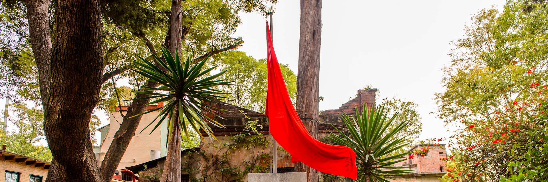 Leon Trotsky grave with the Soviet symbol in his House Museum in Mexico City.