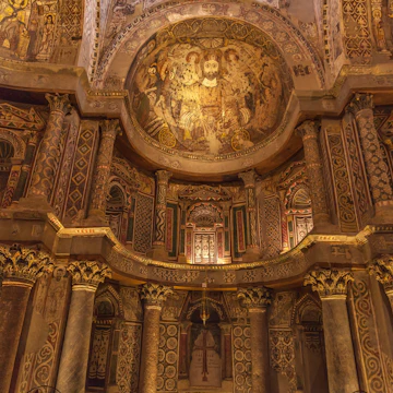 Paintings in the triconch sanctuary of the church in the Red Monastery at Sohag, Egypt.