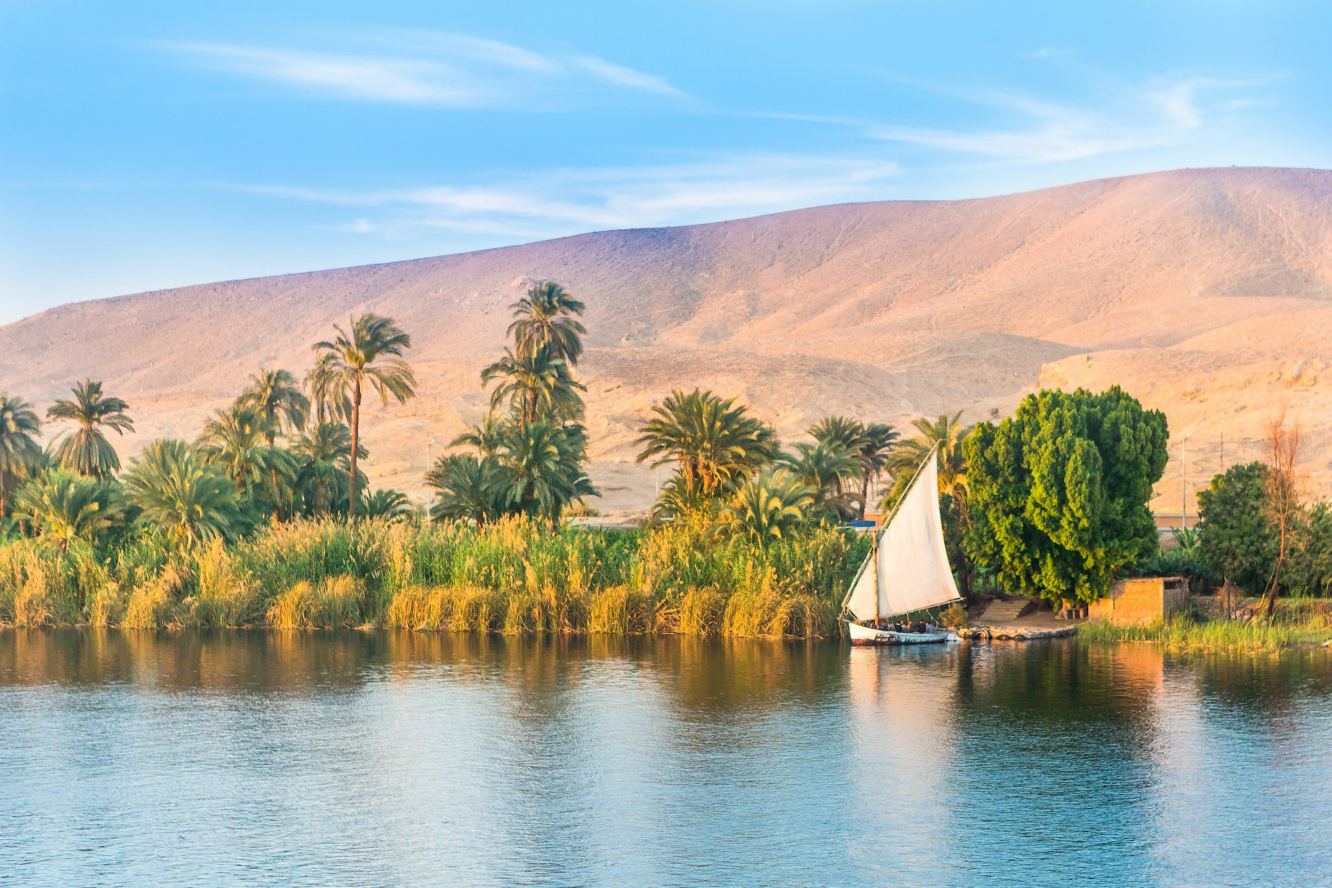 Felucca on the river Nile in Egypt. Luxor, Africa. 