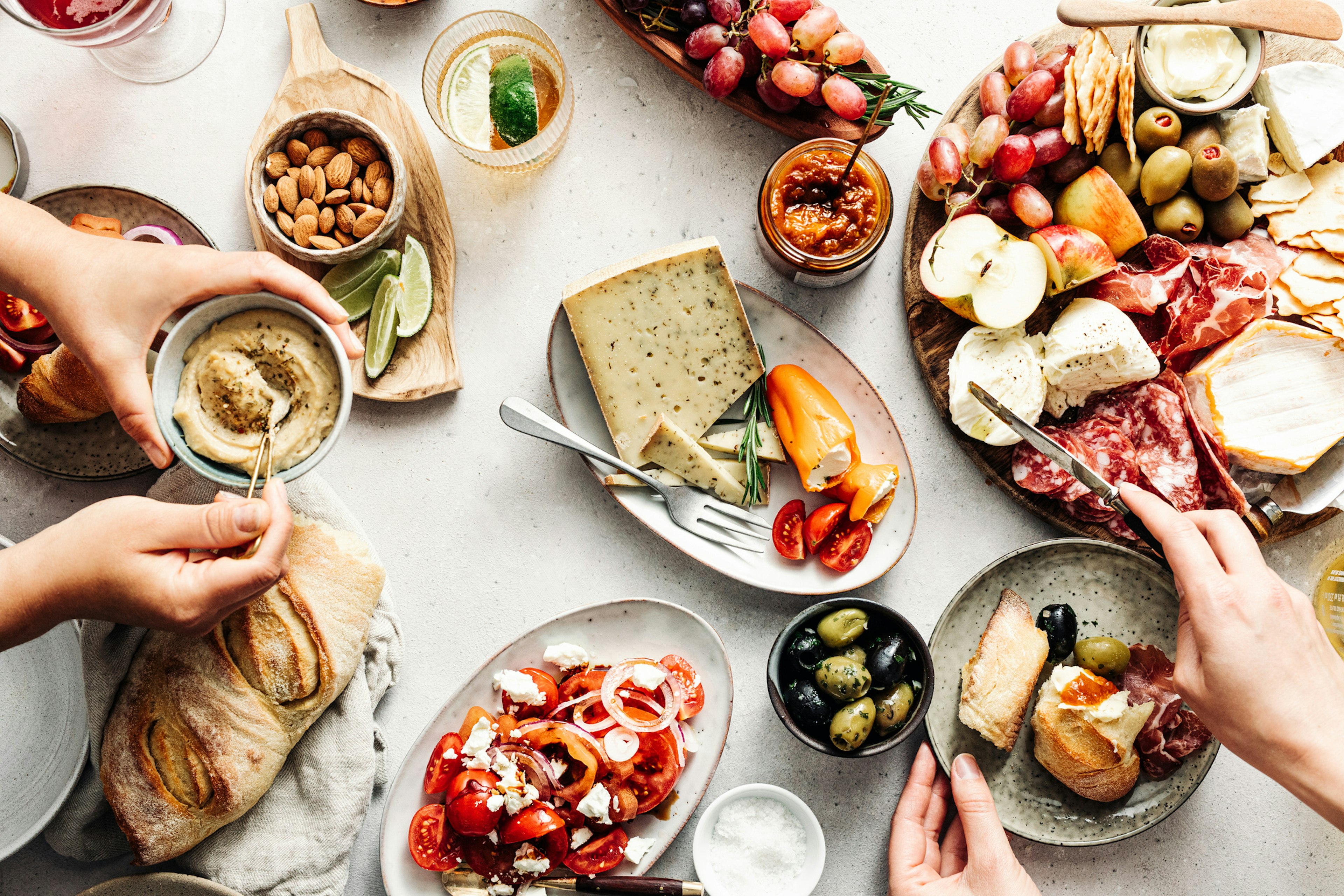 A table full of Mediterranean food