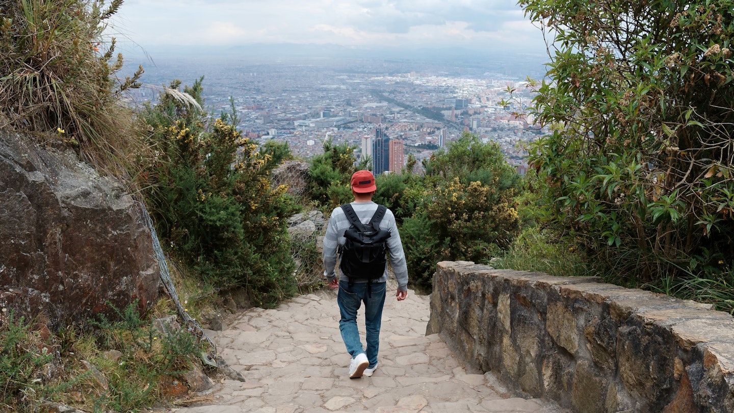 Man tourist goes down the stairs Mount Monserrate. Colombia.
1424312222
way down