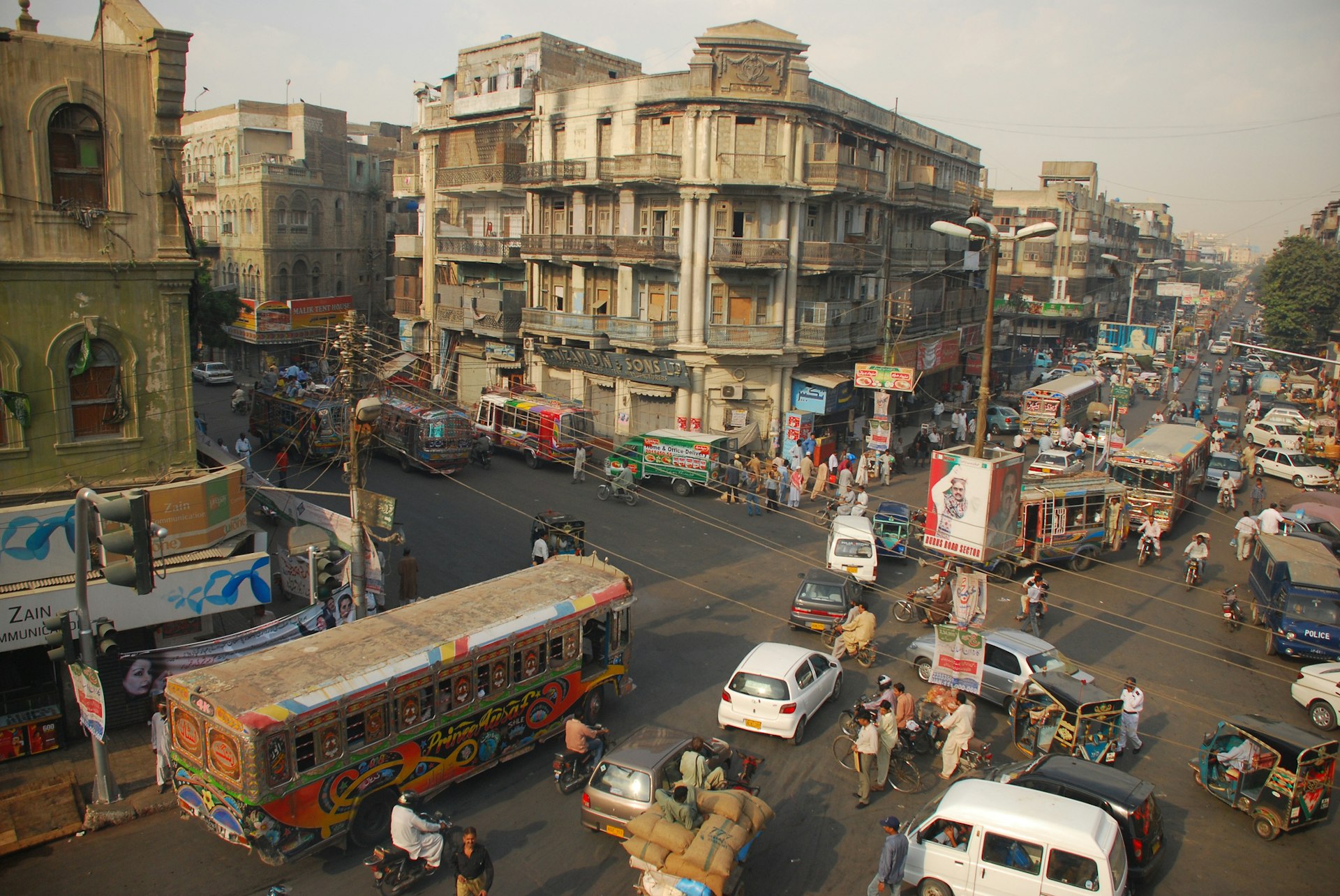 A busy traffic intersection in Karachi, Pakistan