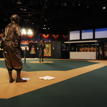 1488699024
Kansas City, MO, USA November 3 Bronze sculptures stand in their positions, honoring the baseball greats of the pre-Jackie Robinson days at the Negro Leagues Museum in Kansas City, Missouri