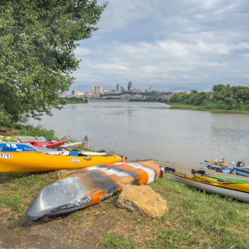 Kansas City, KS - July 31, 2023: Kayak and canoes at Kaw Point Park, confluence of the Missouri and Kansas Rivers, with a cityscape of Kansas City, MO.
1614618021
afternoon, boating, confluence, editorial, illustrative, kansas city, kansas river, kaw point, kaw river, landscape, park, shore, trip, vacation