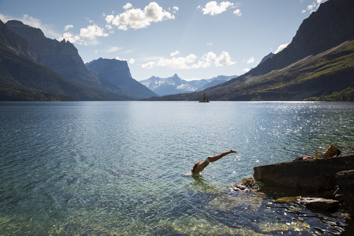 675834161
clear, glacier national park, mountains, summer, swimming
