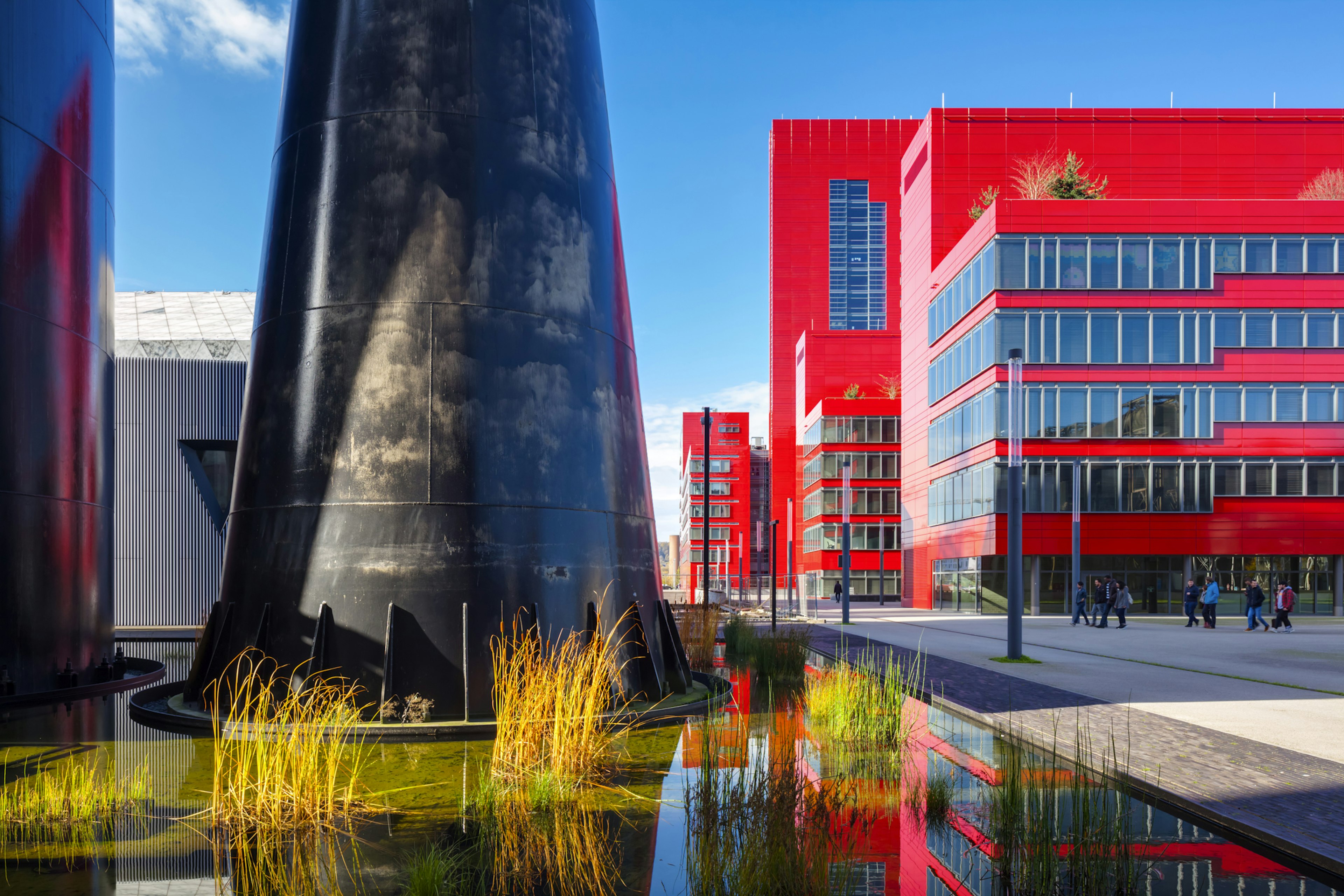 Abandoned blast furnace and office building created out of a former steel works