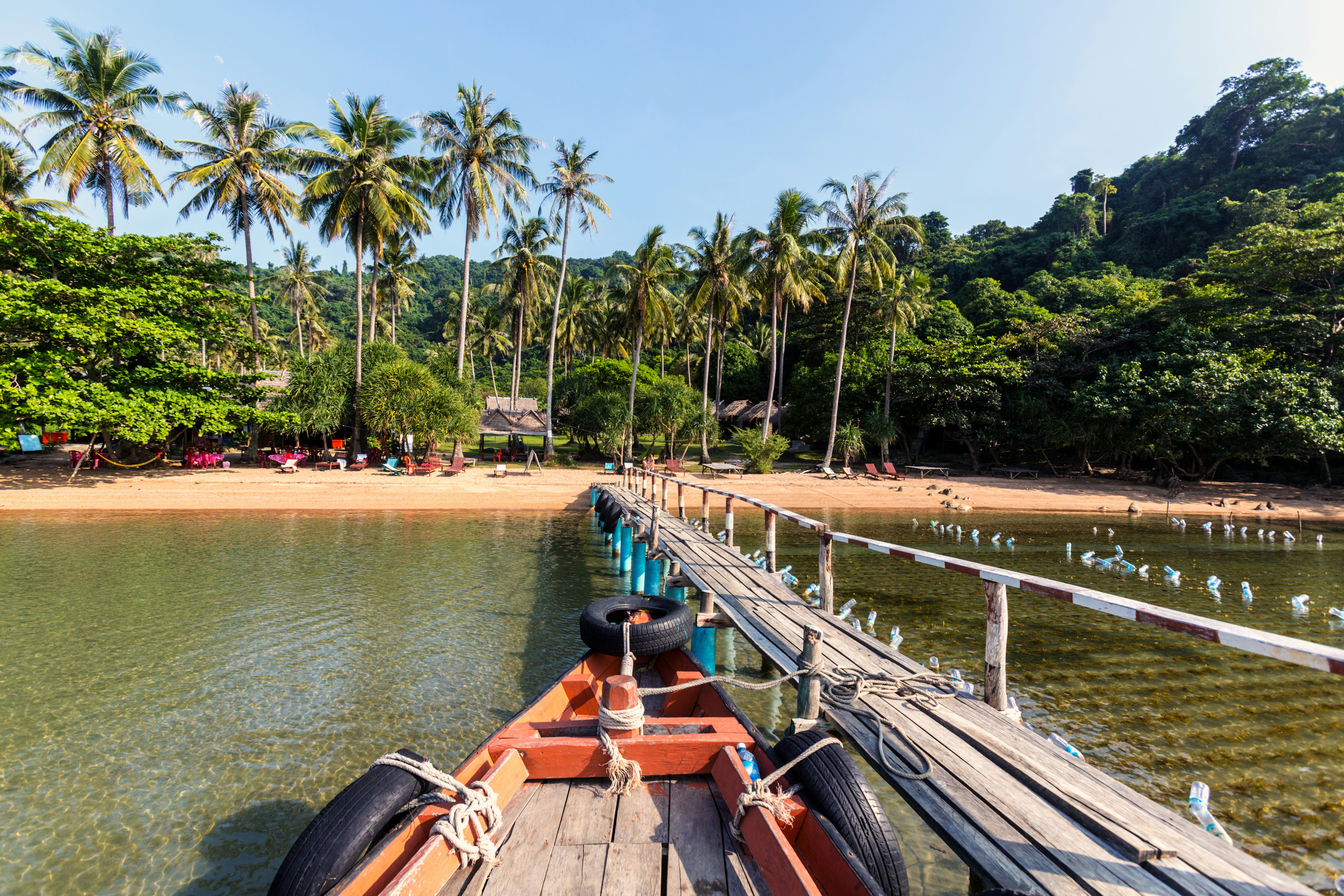 A boat arriving at the jetty on Koh Tonsay, Cambodia.