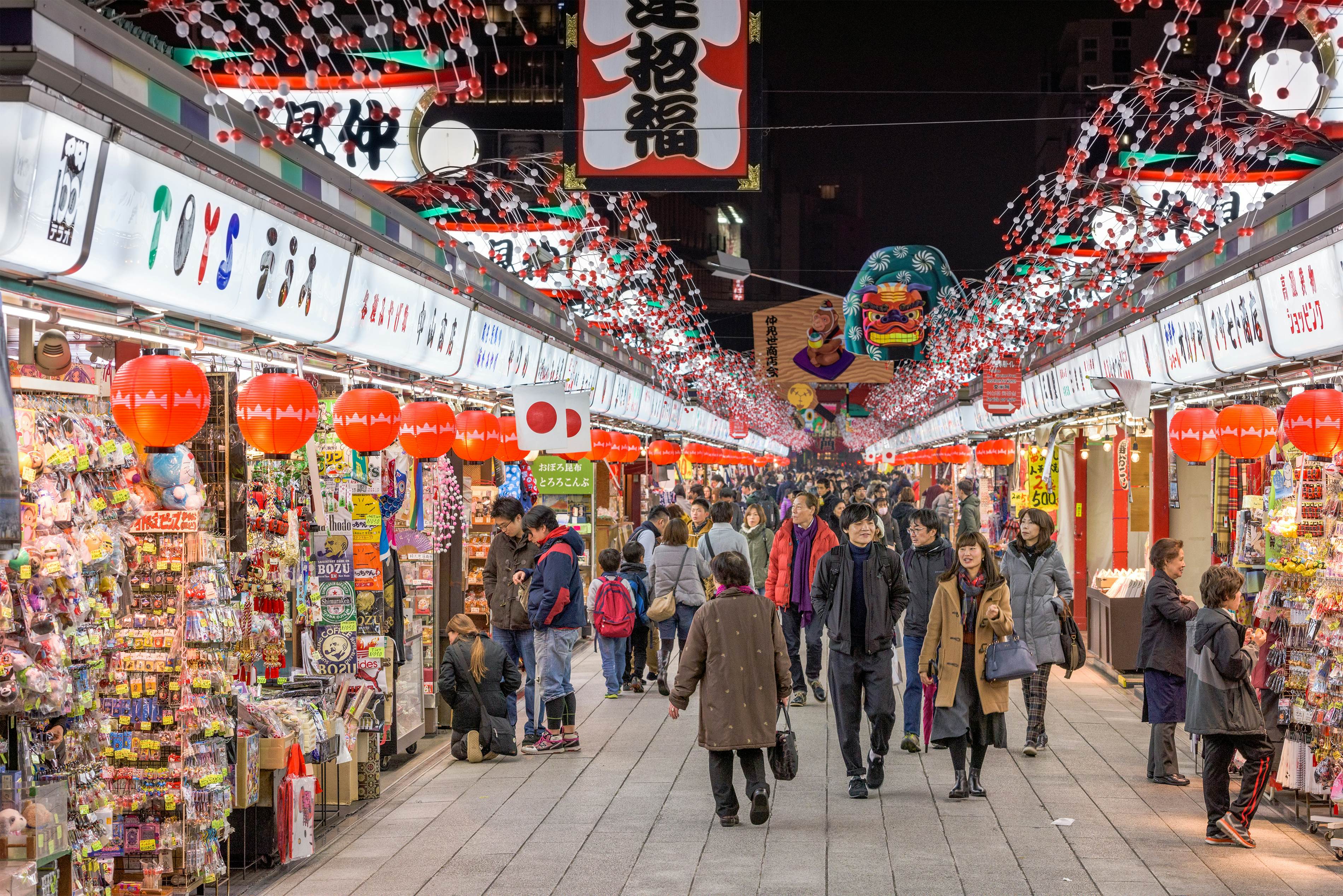 Visitors to Senosoji Temple stroll Nakamise Shopping Street