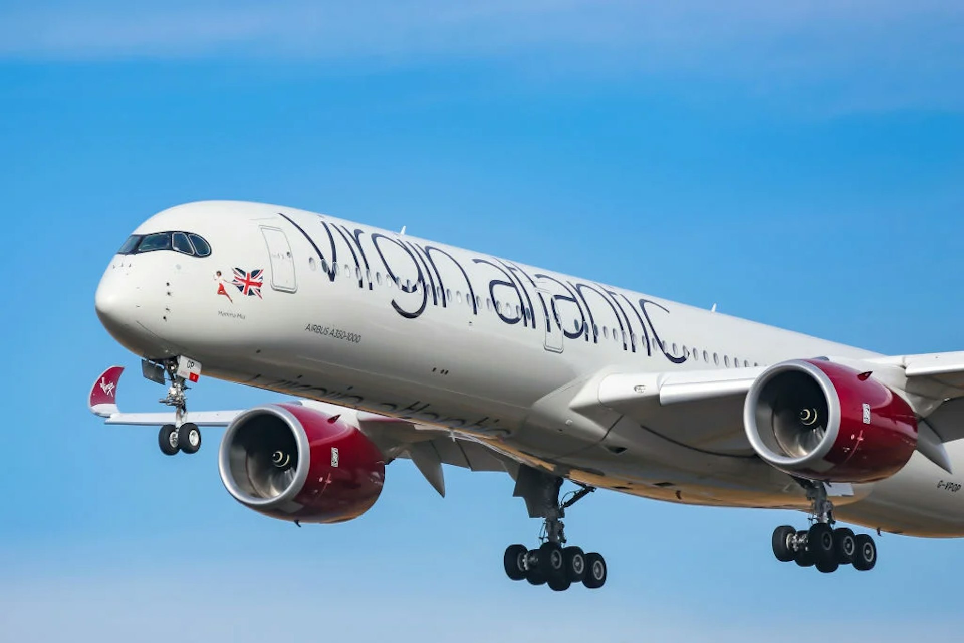 A Virgin Atlantic plane coming in for a landing