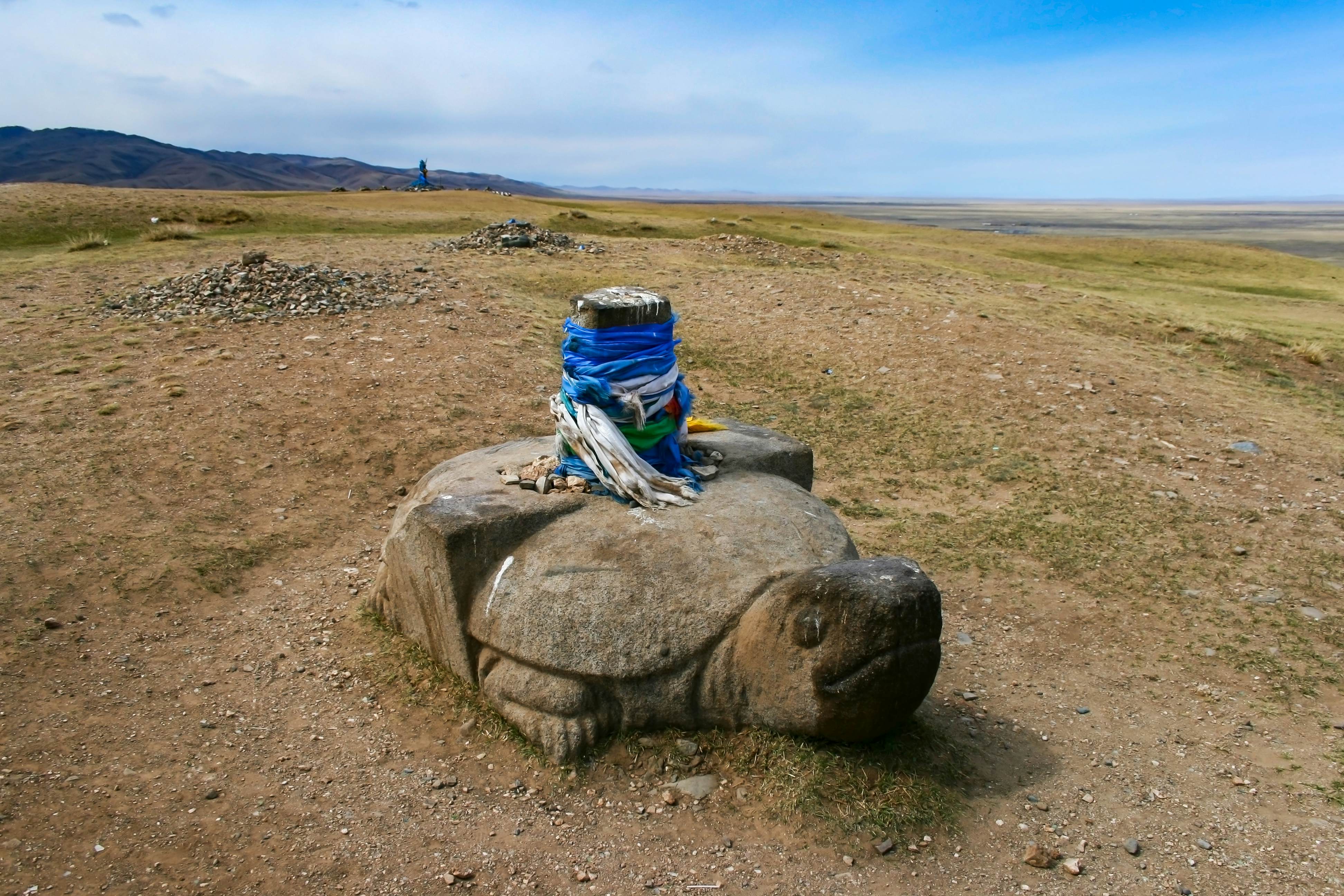 Stone turtle with sacred hadags or khadags (blue silk scarves) close to Erdene Zuu Khiid Monastery, part of the Orkhon Valley, UNESCO Cultural Landscape World Heritage Site, in Kharkhorin or Karakorum, Ovorkhangai Province, Central Mongolia
1187913457
erdene zuu, hadags, karakorum, khadags, kharkhorin, buddhist, sacred, övörkhangai province, central mongolia, nobody, landmark, religious