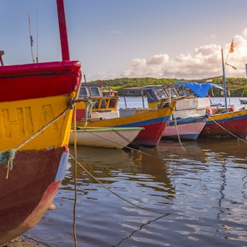 Brazilian Fishing rustic wooden Boats in Bahia, northeast Brazil - Porto Seguro, Arraial d’Ajuda