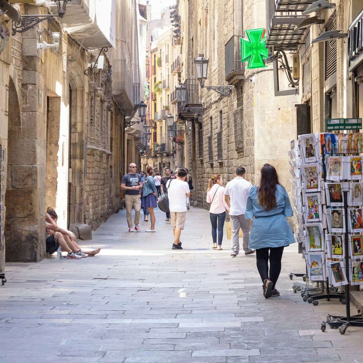 BARCELONA, SPAIN. Unknown people walking on the Carrer de Montcada street in historical part of Barcelona.