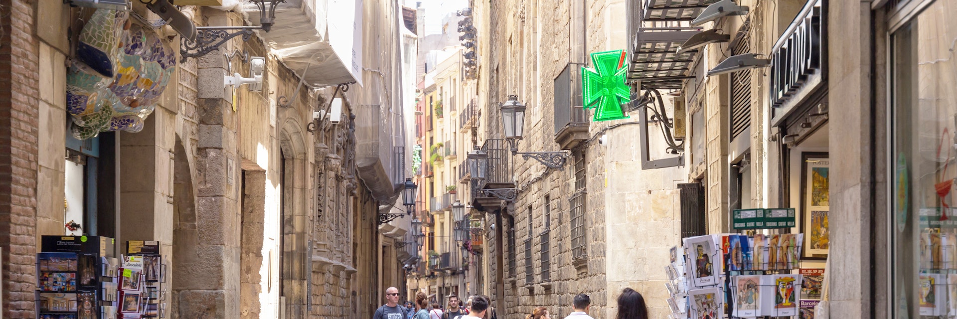 BARCELONA, SPAIN. Unknown people walking on the Carrer de Montcada street in historical part of Barcelona.
