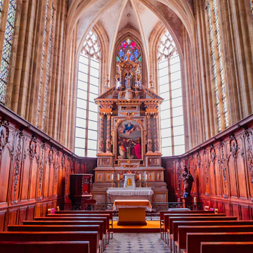 Central nave and altar of church Abbatiale de la Trinite in Fecamp, France.