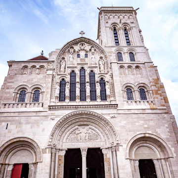 Entrance of Saint Mary Magadalene abbey in Vezelay, France.