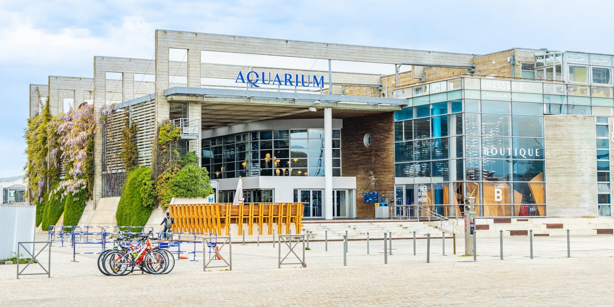 Entrance of the Aquarium of La Rochelle, France in summer.