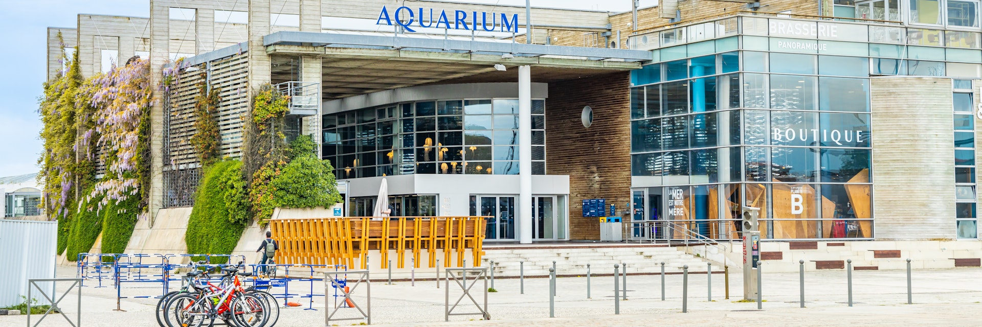 Entrance of the Aquarium of La Rochelle, France in summer.