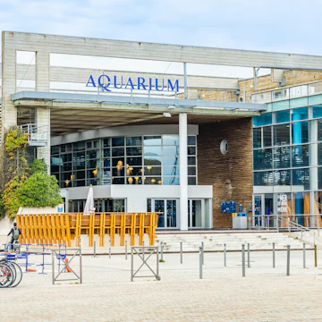 Entrance of the Aquarium of La Rochelle, France in summer.