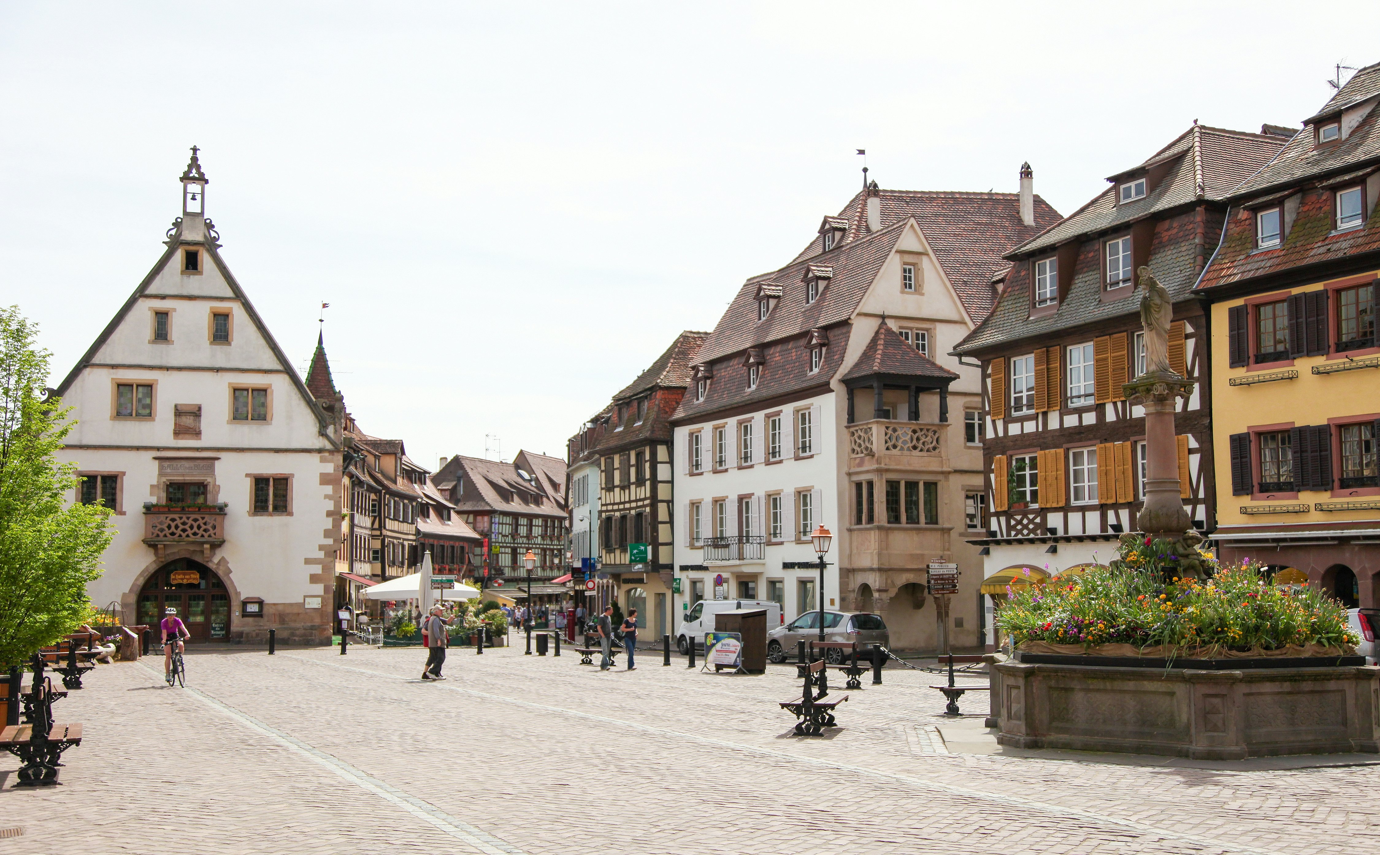 The Market square in the old center of Obernai, France.